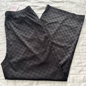 Savage x Fenty Black Satin Sleep Pants Lounge PJ Bottoms Silky All Over Logo L